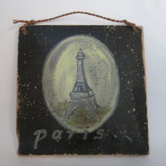 Architectural Hand Painted Composition Folk Art Paris Eiffel Tower